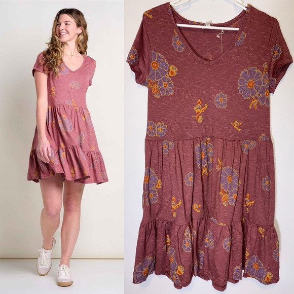 Toad&Co Dresses & Skirts - Toad & Co Marley Tiered SS Dress Size S Purple Agate Zinnia Print Pockets